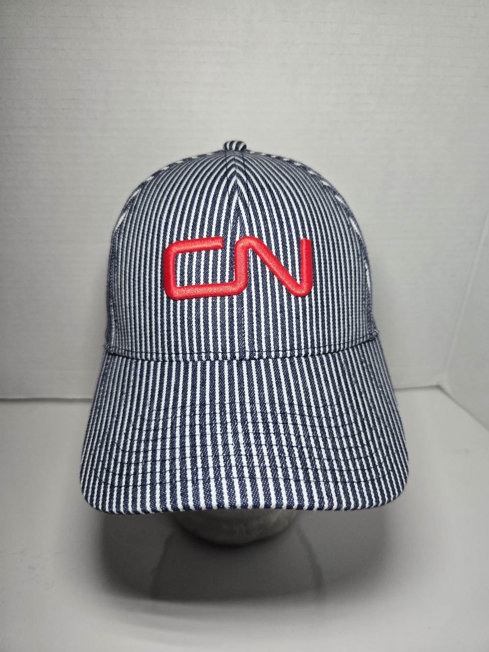 CN Striped Baseball Cap with Red Embroidered Logo